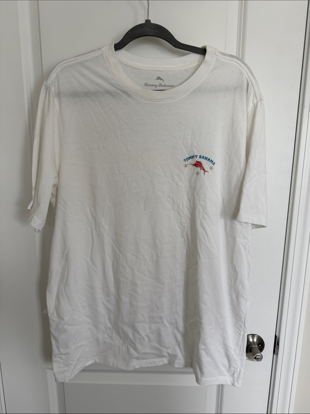 Tommy Bahama White Short-Sleeve Tee with Small Embroidered Marlin